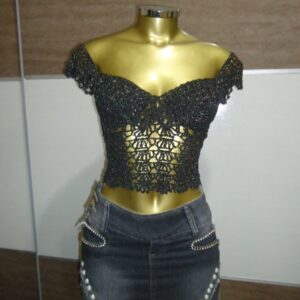 Cropped Ciganinha Preto e Dourado. – Crochê