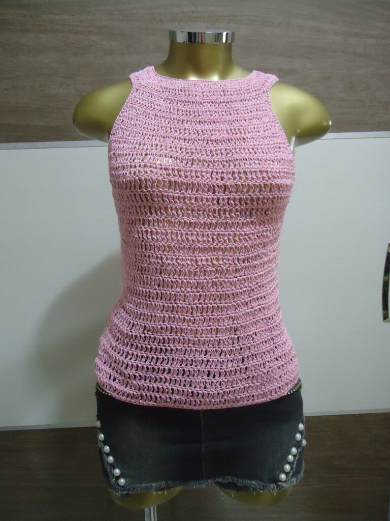 Regata – Rosa com Brilho – Crochê.