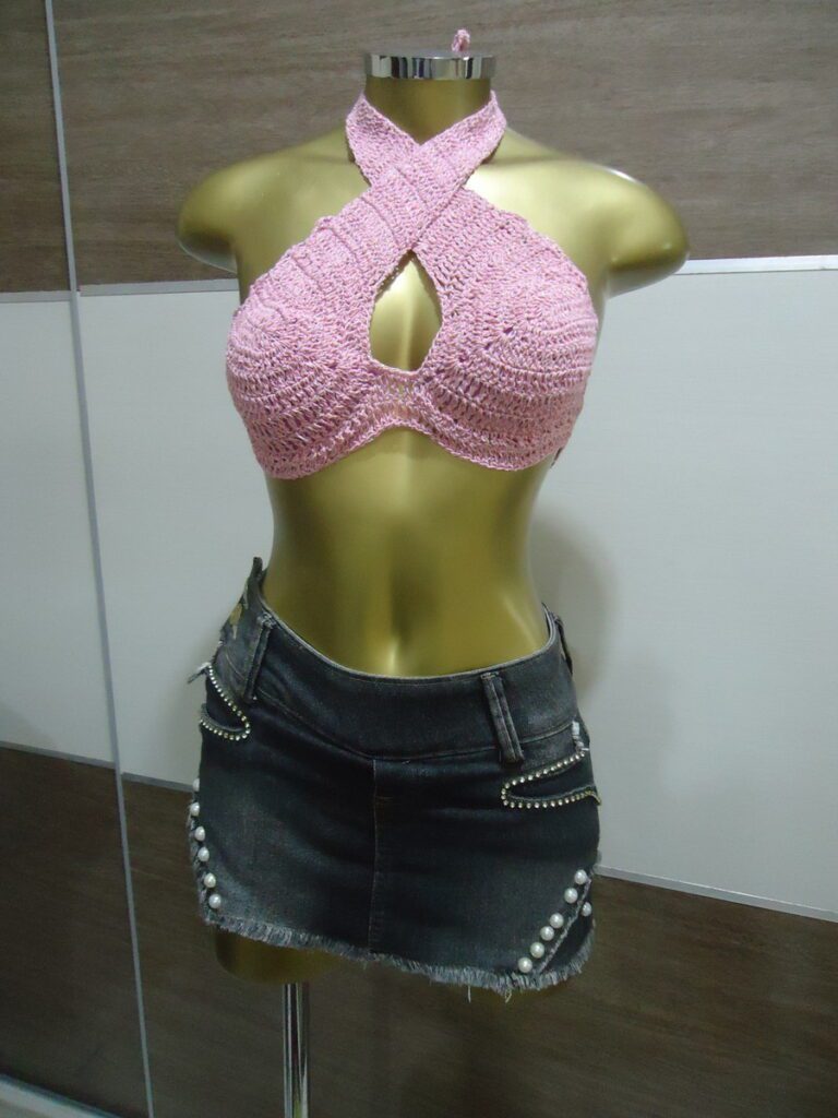 Top Sereia Rosa com Brilho Colorido