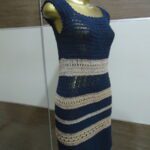 Vestido -listrado Azul – Crochê. - Imagem 2