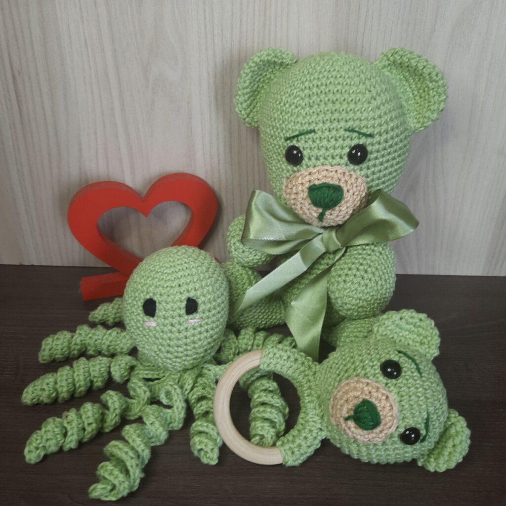 Kit Ursinho Verde 3 Peças.