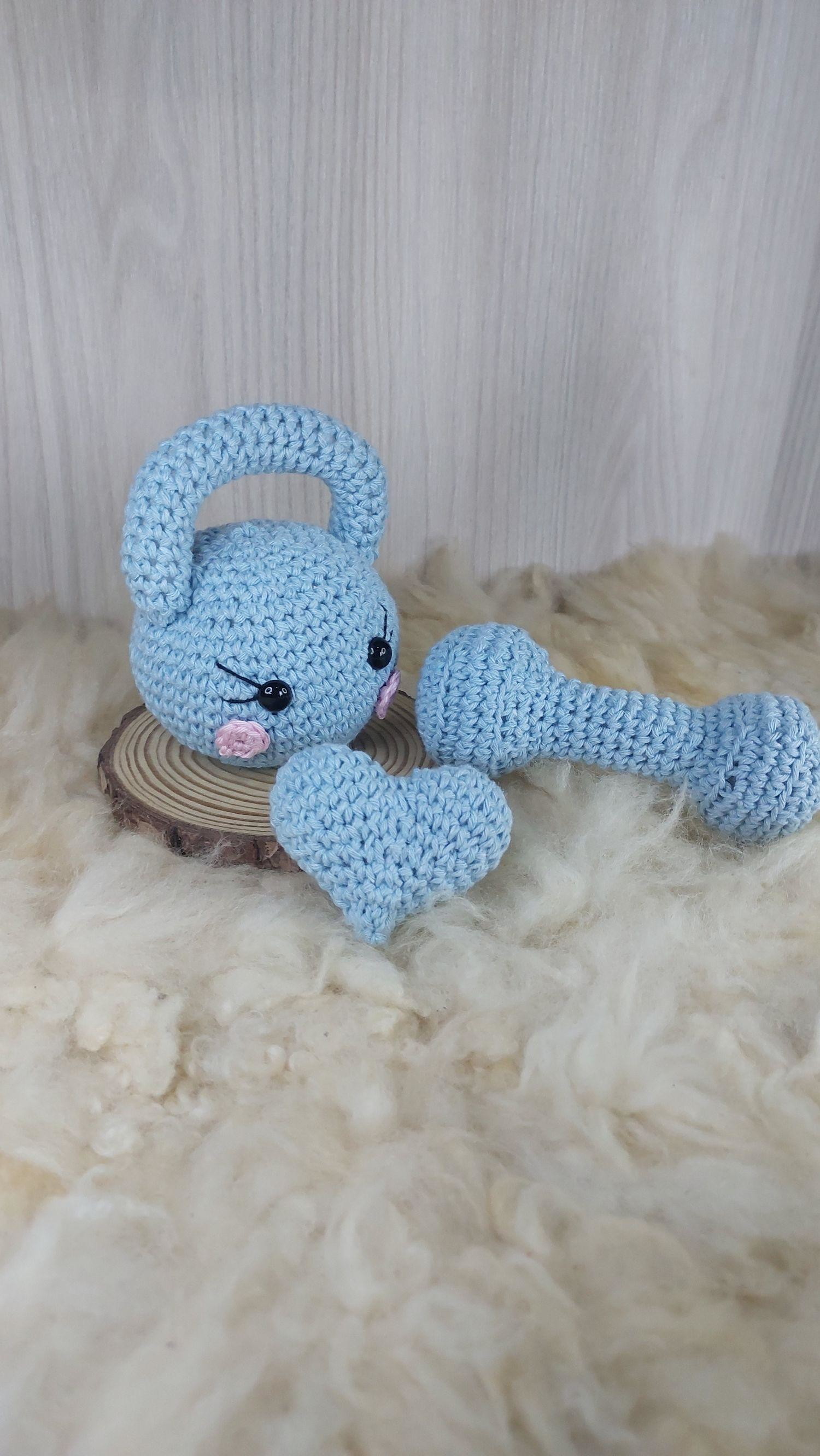 Baby Kettlebell e Haltere Azul em Amigurumi - Imagem 3