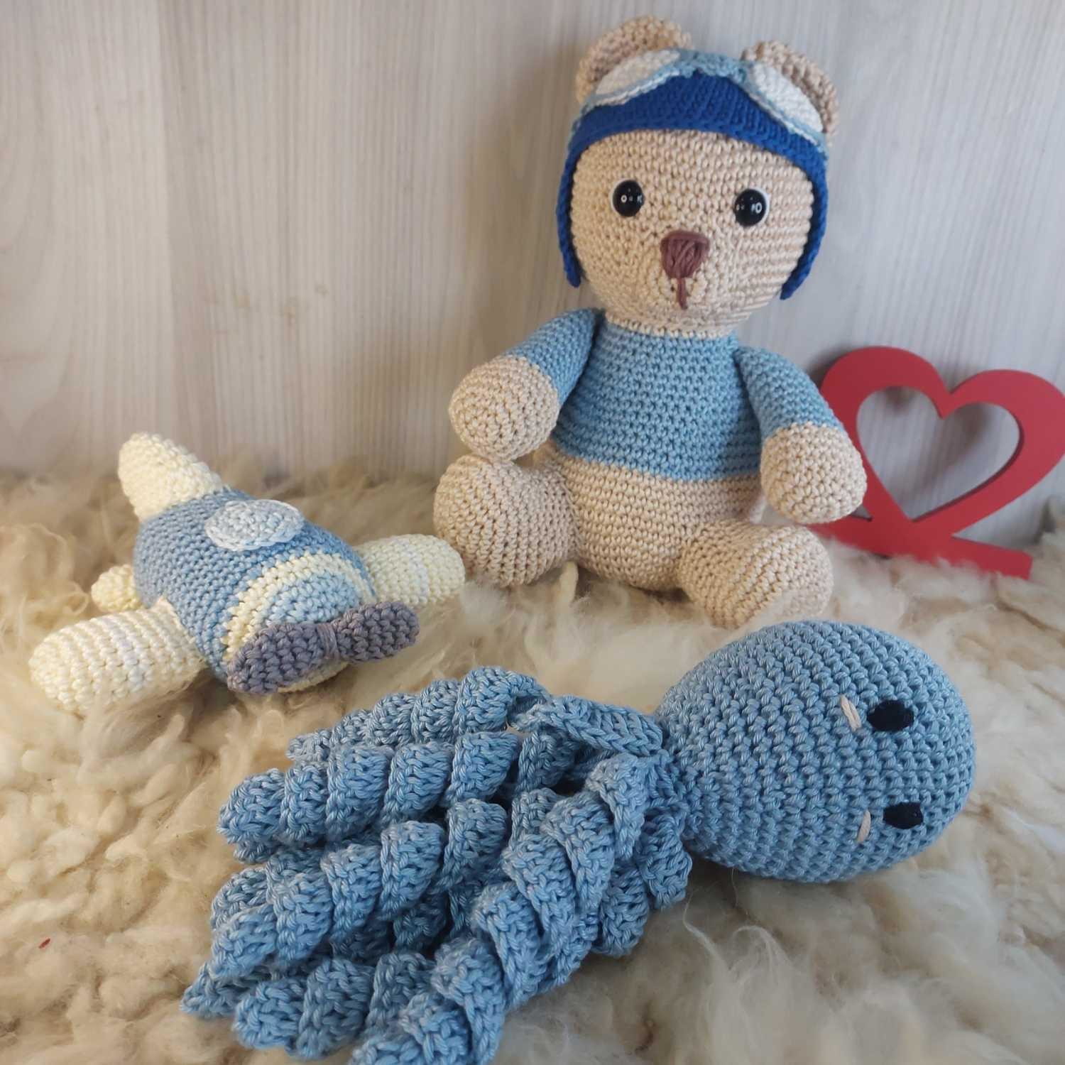 Kit Ursinho Aviador 3 Peças.